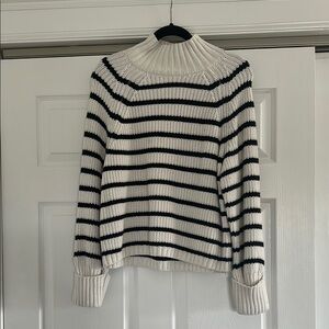 Striped Black and White Mock Turtleneck Sweater